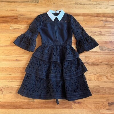 NWOT Ted Baker Starh Guipure Lace Tiered Collar Dress Black US 2 | eBay