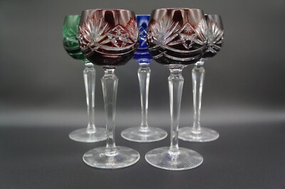 Set of 5 Hungary Ajka AJC40 Crystal Cut To Clear Multi Color Hock Wine  Glasses | eBay
