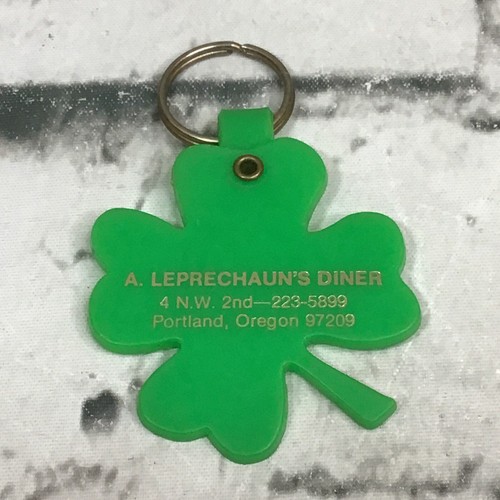Vintage Key Ring A Leprechauns Diner Advertising Keychain 4 Leaf Clover