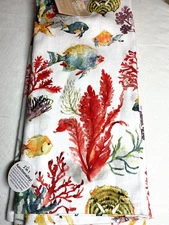 KAY DEE KITCHEN TOWELS COASTAL COLLECTION (2) BLUE CORAL TERRY LINED 18 X 28 NWT