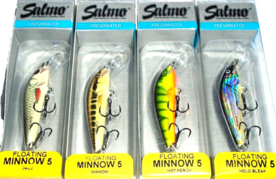 Salmo Floating Minnow #5 Crankbait (Lot of 4-Dace/Hot Perch/Minnow/Holo Bleak)
