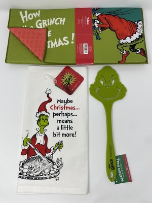 DR. SEUSS  How The GRINCH STOLE CHRISTMAS Kitchen Dish Drying Mat Spatula Towel