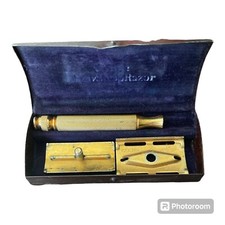 Vintage Gillette Gold Tone 3 piece Razor Original Case Made In USA Circa 1940's