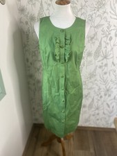 TALBOTS Green Cotton Button Down Sleeveless Shirt Dress Size 10 Petite 