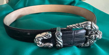 Brighton Belt Angel w Wings Silver Black Mock Croc Leather 26-28" S 38003