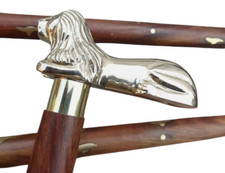 Brass Victorian lion Handle Wooden Walking Stick