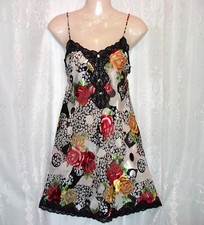 Sm.Panels of chiffon and satin,vintage babydoll nightgown,multicolor,roses,shiny