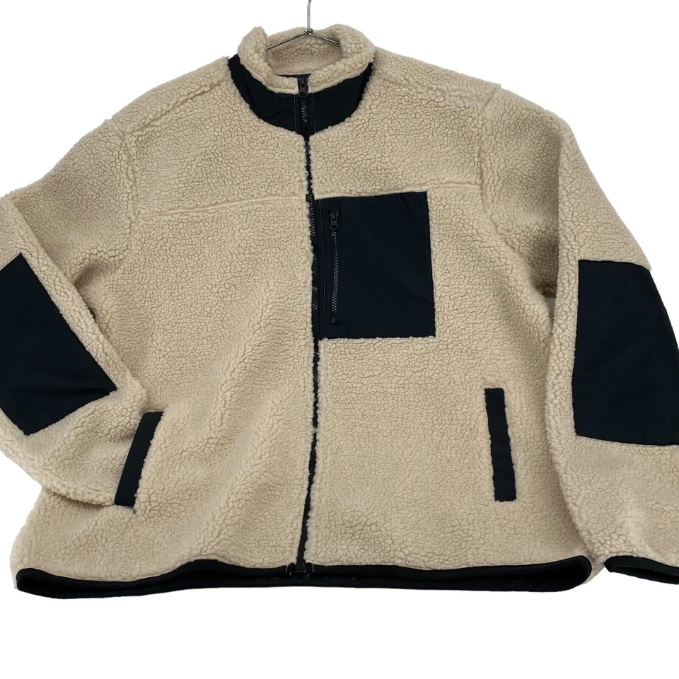 Grizzly Men's Sherpa Jacket Size Extra Large Oatmeal w/Black Trim New — 第 3/4 张图片