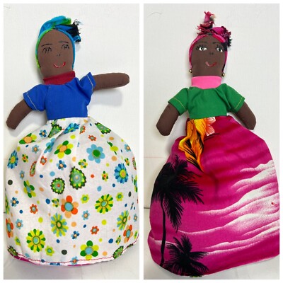 Handmade Doll Topsy Turvy Jamaican Rag Cloth Doll Colorful Dark Skin 9''