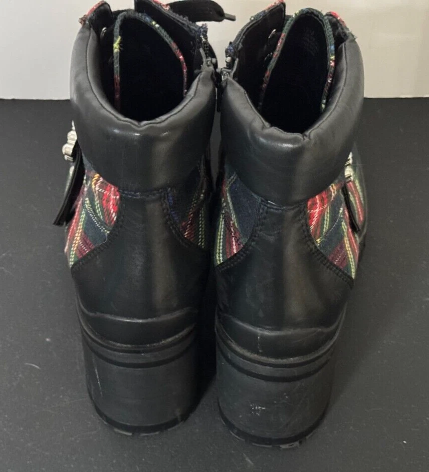 Botas de combate Gianni Bini tartán a cuadros estrás hebilla suela al tobillo 12M Foto 2 de 4