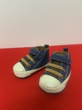 Trimfoot Infant Blue Fabric High Top Shoes 3-6 Months Hook Straps-New