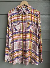 Cabi Top Size XL Multicolor Plaid Tunic Popover Beachy Coastal Artsy Preppy EUC