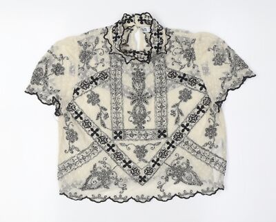 Zara Damen Elfenbein Polyester Cropped Knopfleiste Größe S Stehkragen - Spitze