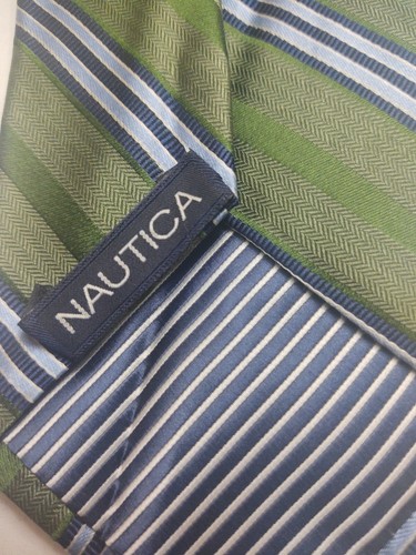 Nautica Mens Neck Tie 100% SILK Green blue Striped WIDTH 3.25" LENGTH 59" - Picture 3 of 5