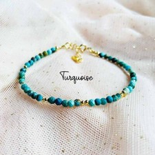 Natural Genuine Turquoise Crystal Tiny Beads Dainty Minimalist Healing Bracelet