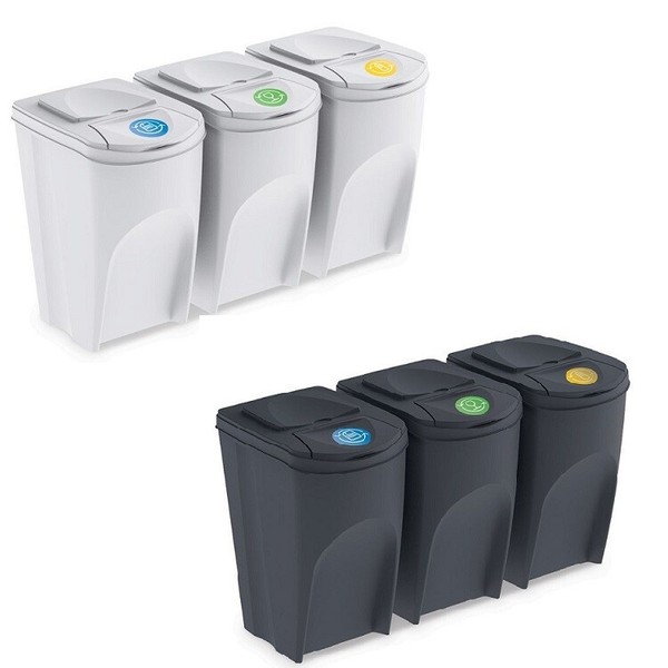 Cubo de Basura de Reciclaje 105L Segregación Juego de 3 Cubos de Reciclaje 3x35L