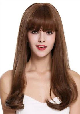 WIG ME UP Perücke Damenperücke Lang Glatt Gewellte Spitzen Pony Braun Mix DL047