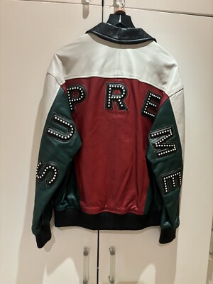 Supreme Studded Arc Leather Jacket Green/Red/White Size Medium | eBay 