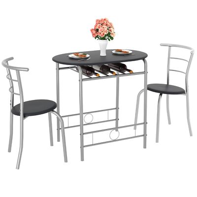 VECELO 3-Piece Dining Table Set for Kitchen Breakfast Nook, Wood Grain Oval Tabl