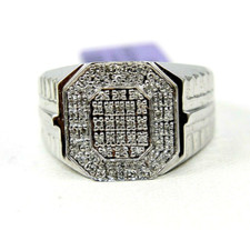 Natural Round Diamond Square Cluster Wide Men's Ring Band 14k White Gold .33Ct