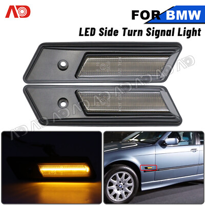 For BMW E36 E34 E24 E32 2pcs LED Side Maker Light Turn Signal Lamp Smoked Lens