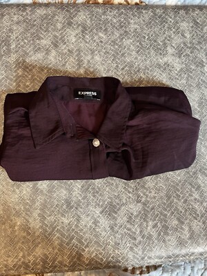 Express Burgundy Blouse Dress Shirt Boyfriend Style Size XS