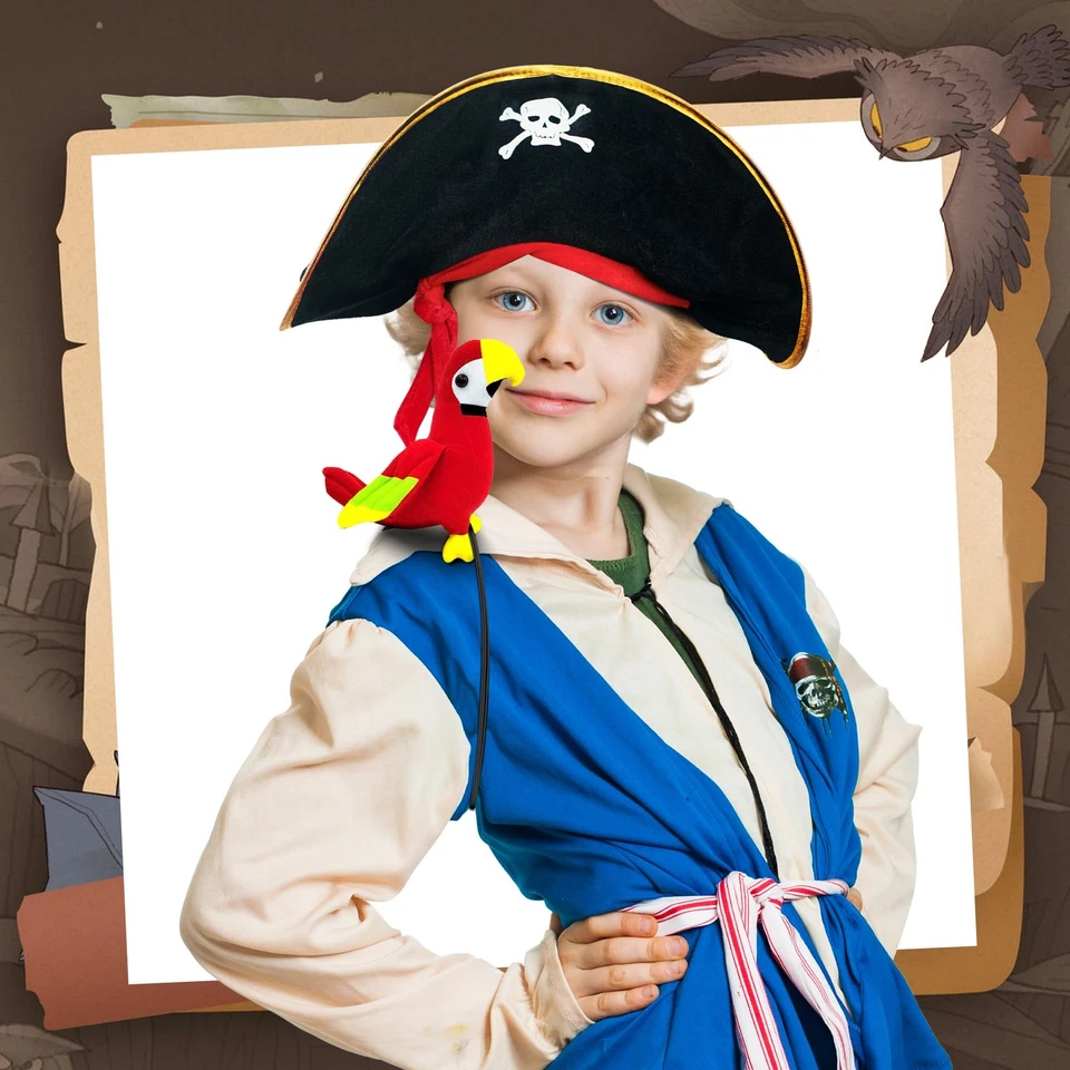 Conjunto de accesorios de disfraz de pirata para niños - sombrero, parche para ojos, loro de peluche Foto 2 de 4
