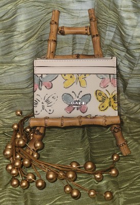 Coach Mini Butterfly CC/ID Case Coated Canvas 2 CC Slots Fabric Lining Zip Top