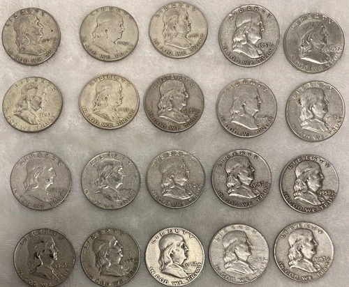 $10 1951-1963 Franklin Half-Dollars - 90% Silver 20-Coin Roll - Silver Bullion
