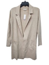 NEW Loft Beige Open Front Collared Long Line Cardigan Sweater XS Neutral Minimal