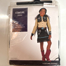 Girls Cowgirl Vaquera Costume Complete Outfit Fringe Polyester Black/Beige 14-16