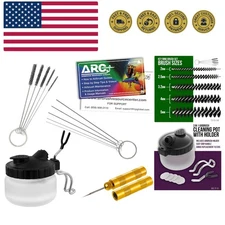 13 Piece Airbrush Cleaning Kit - Glass Cleaning Pot Jar with Holder, 5 pc Cle...