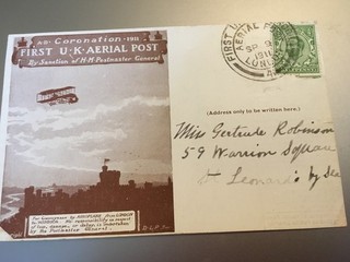 GB STAMPS RARE FIRST DAY COVER 1911 UK FIRST AERIAL POST CARD RARE DIE 4 LONDON