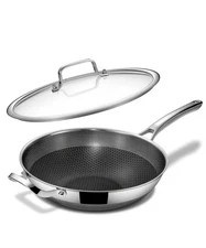 Wok pan,12 inch Hybrid Wok with Lid,PFOA Free Cookware,Non Stick Stainless St...