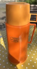Thermos Flask 1L Retro Orange 1970s With Additional Cup Plastic Outer
