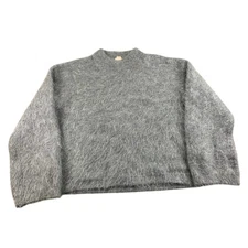 H&M Sweater Women XS Gray Melange Mohair Wool Blend Fuzzy Crew Neck Pullover