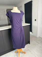 L.K. Bennett Davina Dress Size 16 Purple Draped Ruched Midi Formal