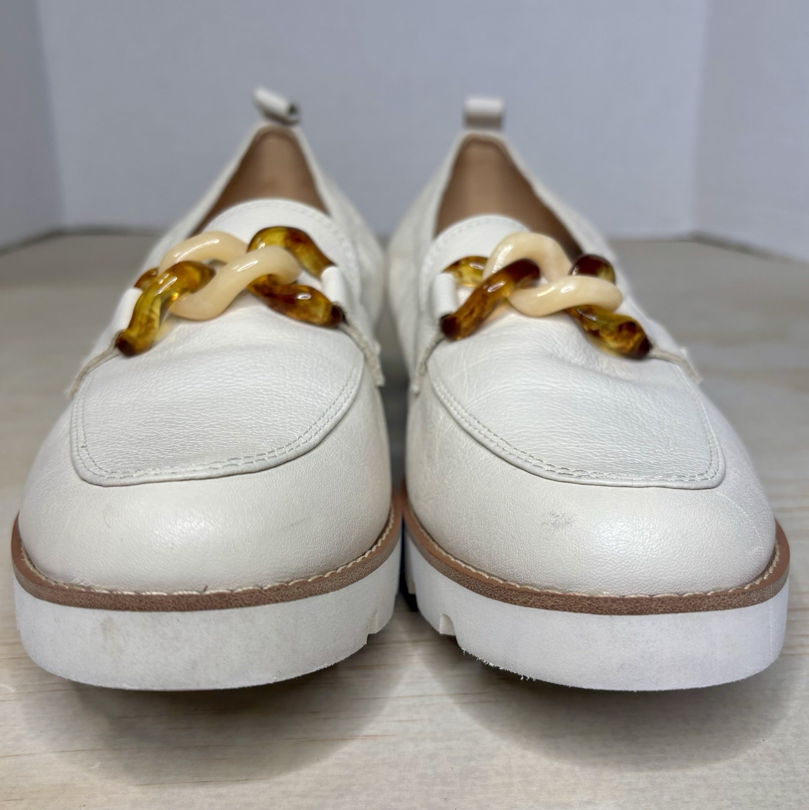 SAOLA Mocassino donna Vionic Cynthia crema morbida pelle tartaruga suola a strappo taglia 9