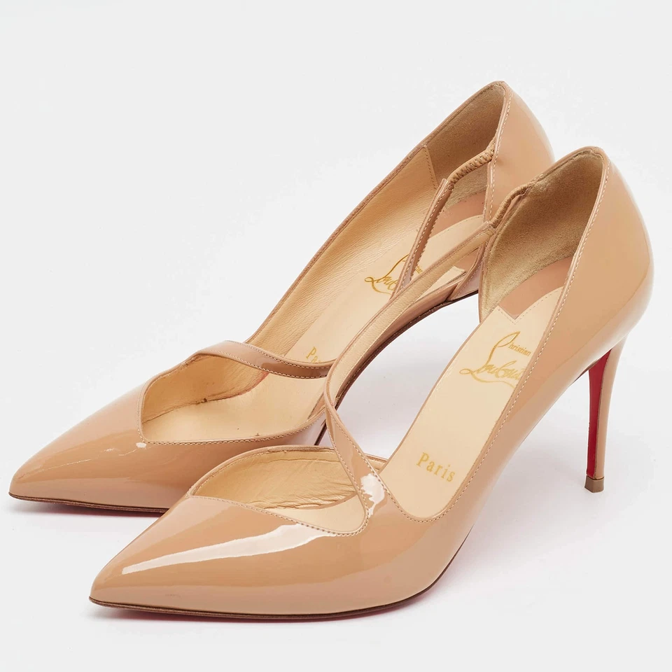Escarpins Christian Louboutin Jumping taille 39 beige en cuir verni Dorsay - Photo 2/4