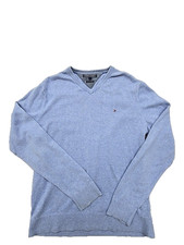Tommy Hilfiger Men's Light Blue V-Neck Cable Knit Sweater L Pima Cotton Cashmere
