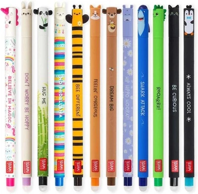 LEGAMI 12er Set löschbare radierbare Gel Schreiber Stifte EINHORN PANDA DINO HAI