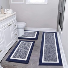 3 Piece Bath Mat Set, Non-Slip Plush Rugs, Absorbent Shaggy Set With U-Shaped
