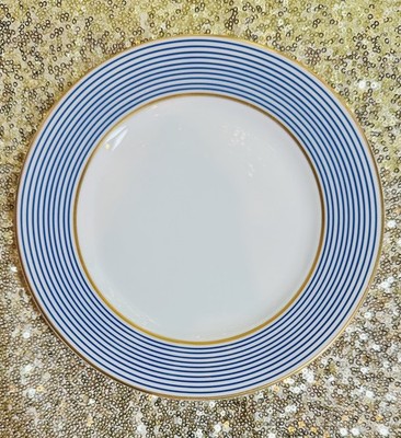 Raynaud Crinoline Blue Salad Plate 7 5/8'' Mille Raies Gold Verge And Trim