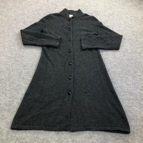 Neiman Marcus Cashmere Coatigan Womens S Gray Knit Button Front Collared Long