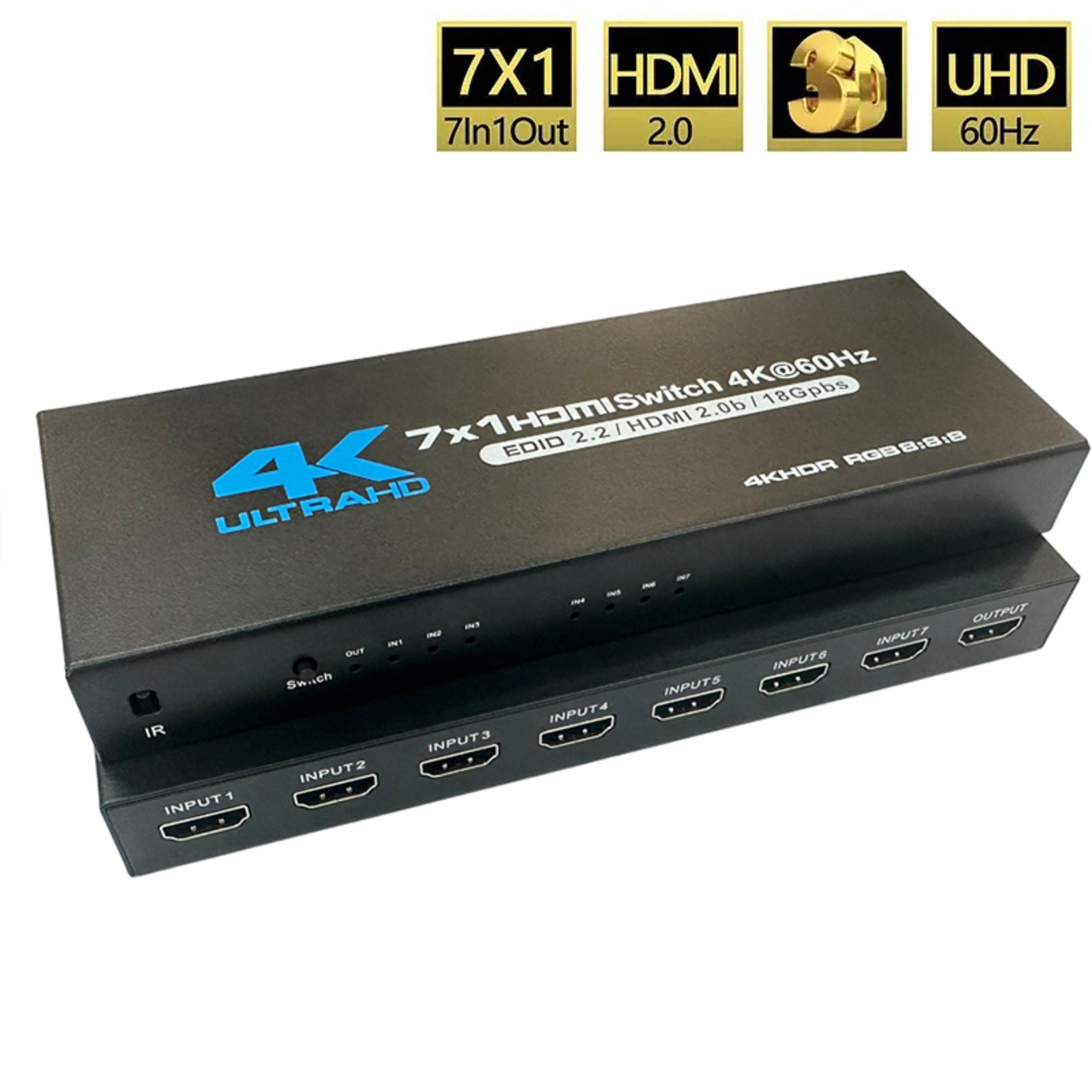 7 in 1 out  4K HDMI 2.0 Switch Support HDR HDMI Switcher With IR Remote 4K 60Hz
