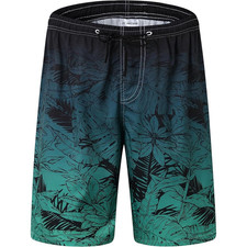 Men's Swim Trunks with Mesh Lining   Gradient Green Leaves   XL, 2XL   NWT