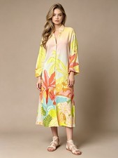 NWOT Farm Rio Linen blend Floral Midi Shirt Dress Size S Hawaiian Tropical