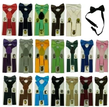  Kids Suspender & Bow Tie Sets for Boys Girls Children Elastic & Adjustable  