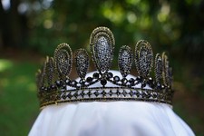 Gothic Black Tiara Vintage Bridal Crown Birthday Wedding Gift Diadem Cosplay