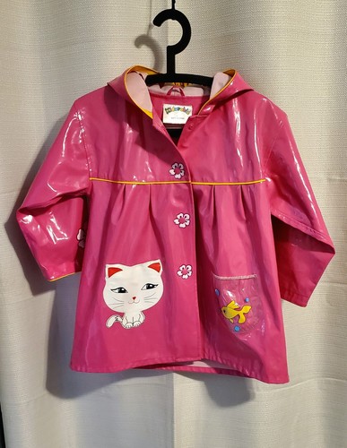 Kidorable Girls Rain Jacket Flowers Cat Butterfly Pink Hooded Size 6